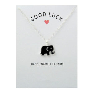 Good Luck Hand Enameled Elephant Charm Pendant Silver and Black