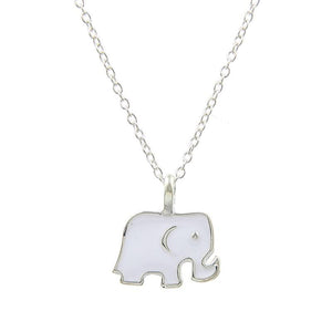 Good Luck Hand Enameled Elephant Charm Pendant Silver and White