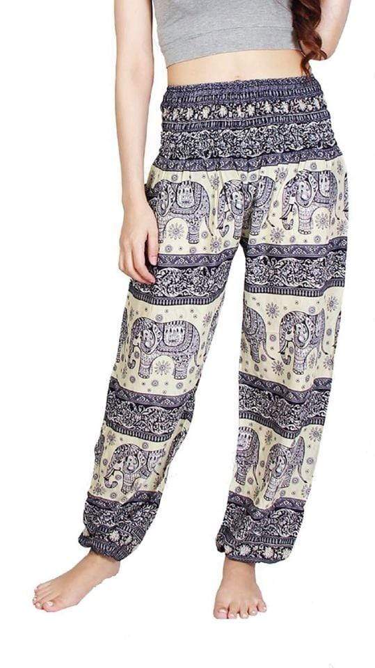 Lay Chang Phun White & Dark Blue Elephant Pants - Elephant Shirt Store
