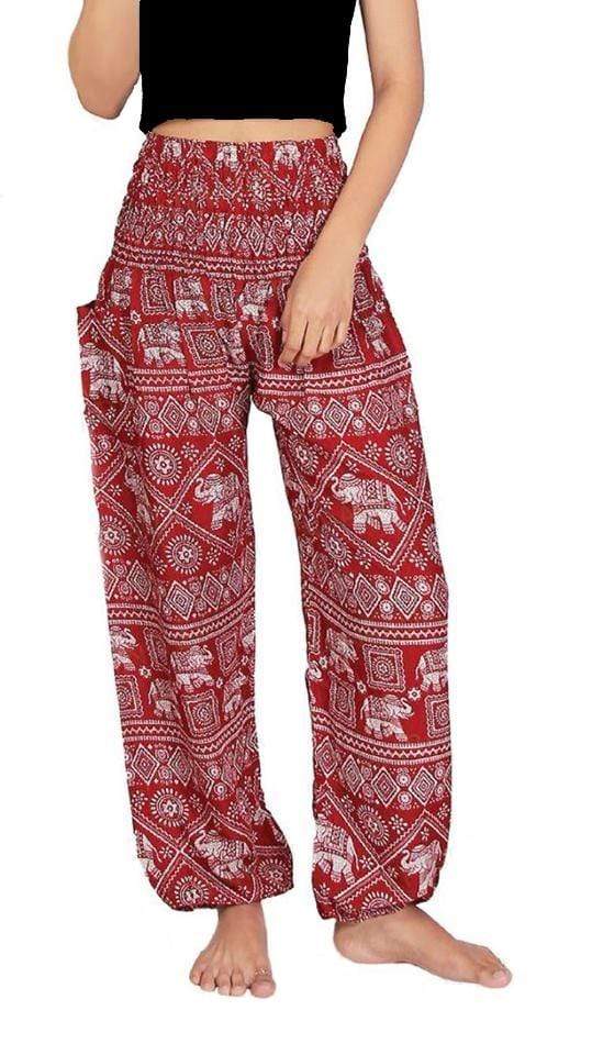 Lay Chang Stamp Red Elephant Pants - Elephant Shirt Store