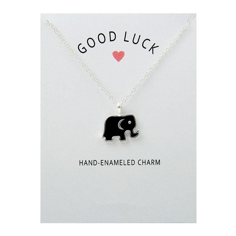Good Luck Hand Enameled Elephant Charm Pendant Silver and Black