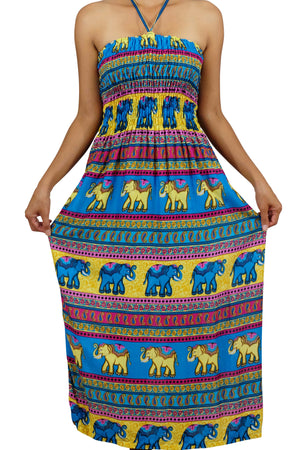 Elephant Shirt Store Dress Chang Colorful Halter Elephant Dress Blue