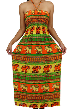 Elephant Shirt Store Dress Chang Colorful Halter Elephant Dress Orange