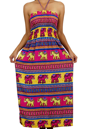 Elephant Shirt Store Dress Chang Colorful Halter Elephant Dress Pink
