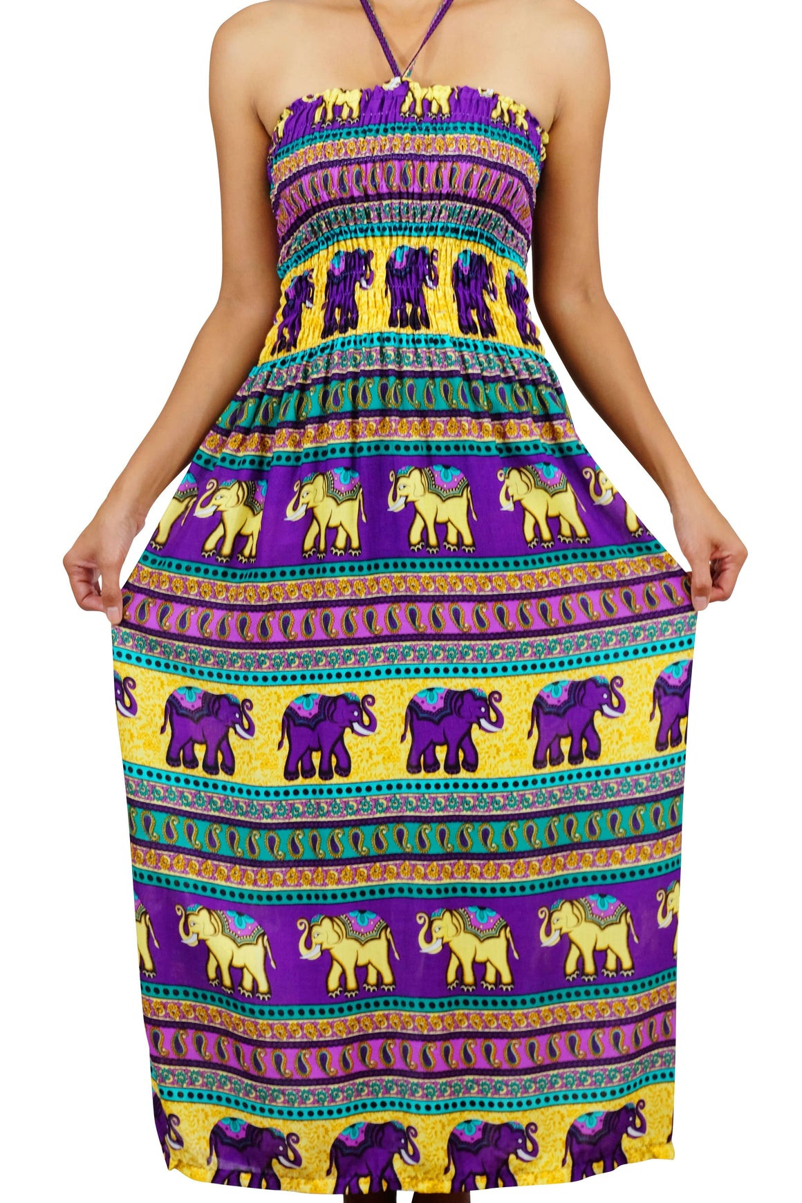 Elephant Shirt Store Dress Chang Colorful Halter Elephant Dress Purple