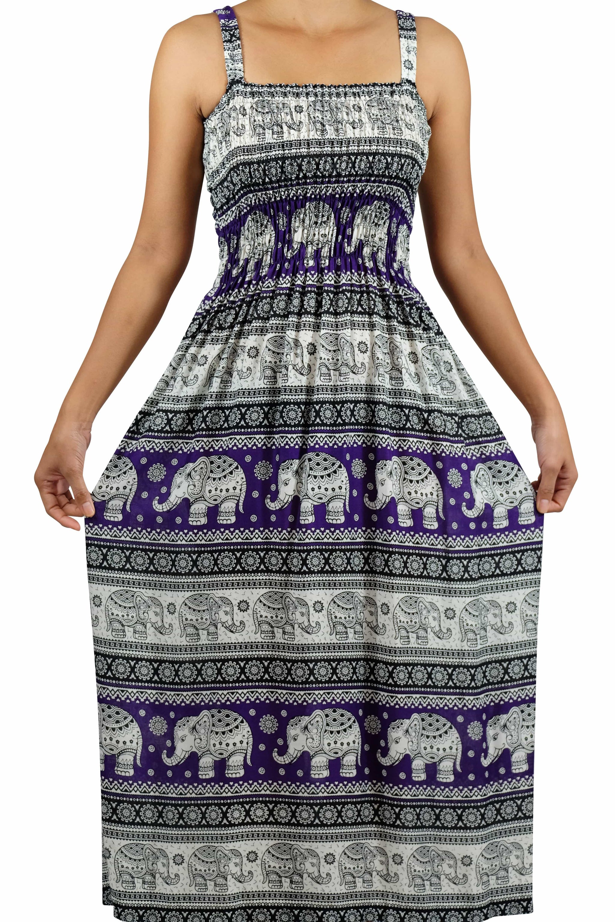Chang Phun Elephant Dress White and Purple - Elephant Shirt Store Chang Phun Elephant Dress White and Purple - Elephant Shirt Store