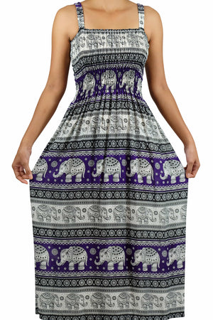 Elephant Shirt Store Dress Chang Phun Elephant Dress White and Purple