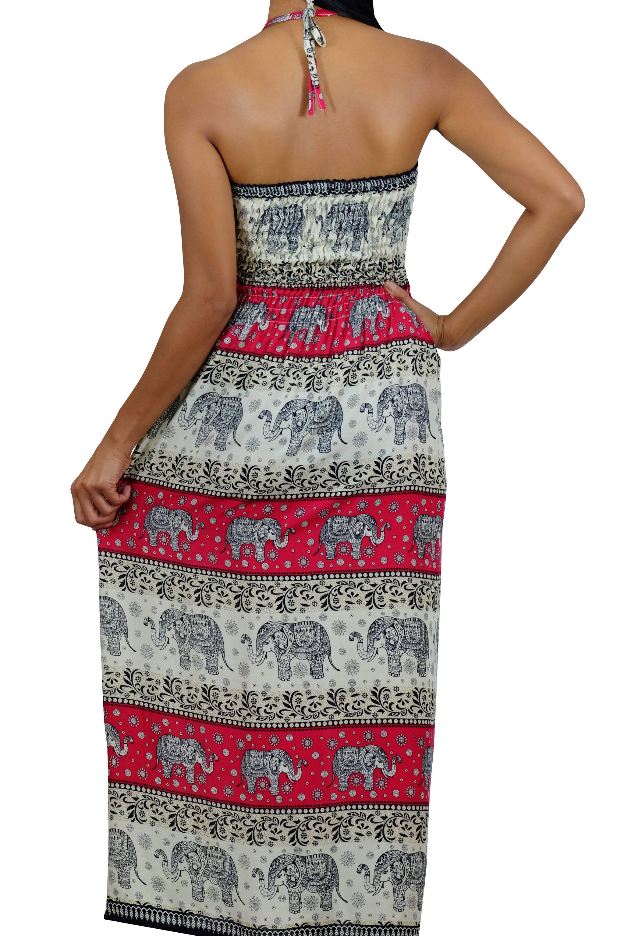 Chang Phun Halter Elephant Dress White and Pink - Elephant Shirt Store Chang Phun Halter Elephant Dress White and Pink - Elephant Shirt Store