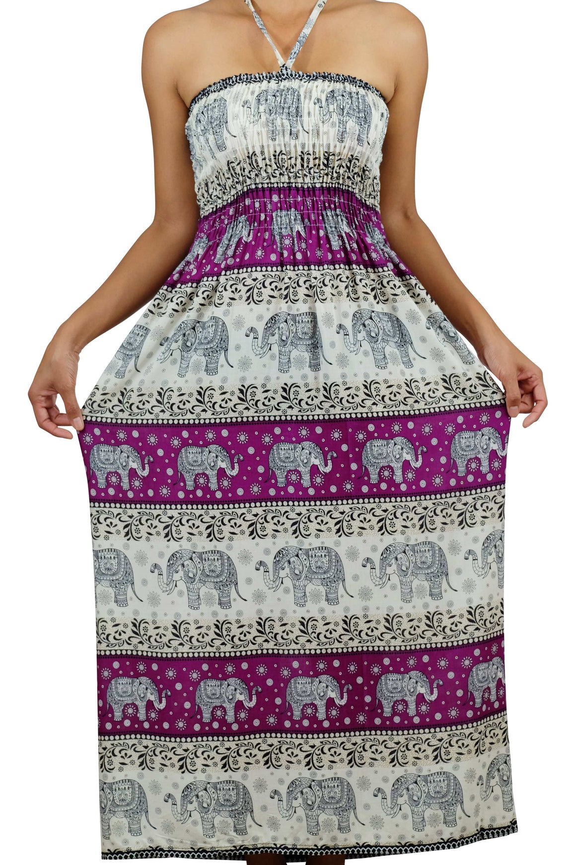 Elephant Shirt Store Dress Chang Phun Halter Elephant Dress White and Purple