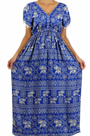 Elephant Shirt Store Dress Chang Stamp Bohemian Style Blue