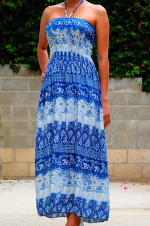 Sa Ngoon Dress - Blue and White