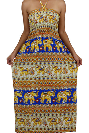Tahwan Halter Elephant Dress Blue