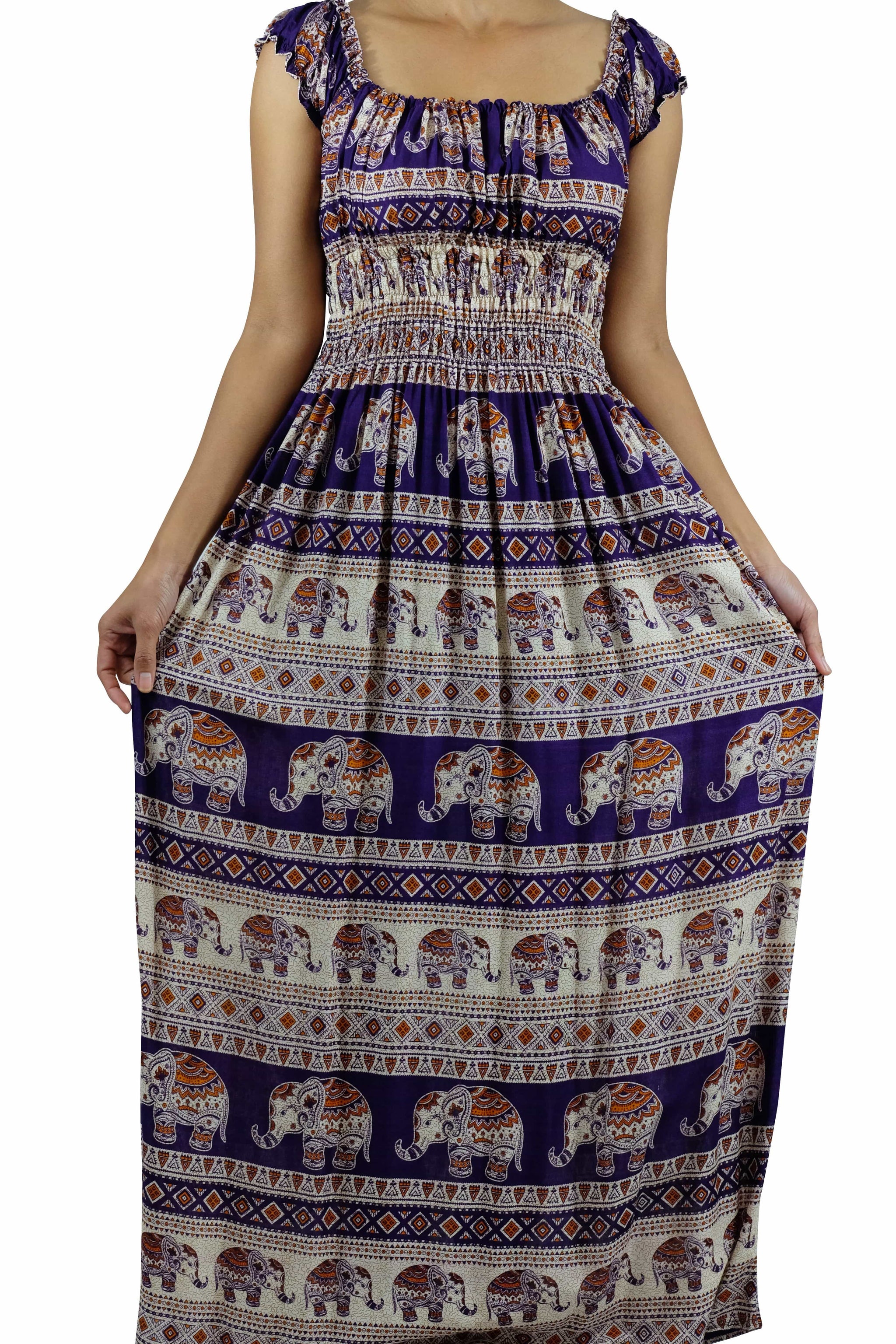 elephant print dress for ladies Elephant Print Cross back Midi Dress