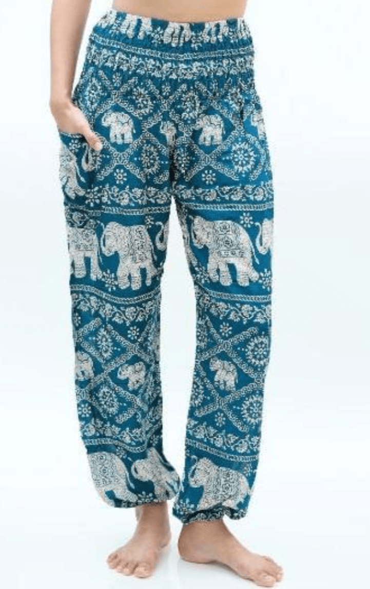 Elephant print Drawstring trousers long from Thailand popular pants Good  pants | eBay