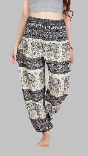 Lay Chang Phun White & Black Elephant Pants
