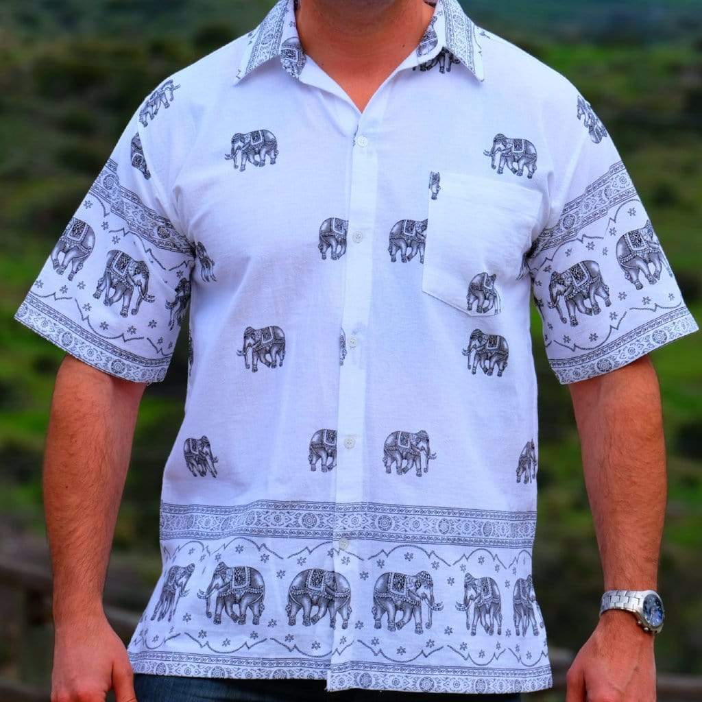 elephant dress shirt Tribal Elephant Short Sleeve Button Shirt in Red XL / Red