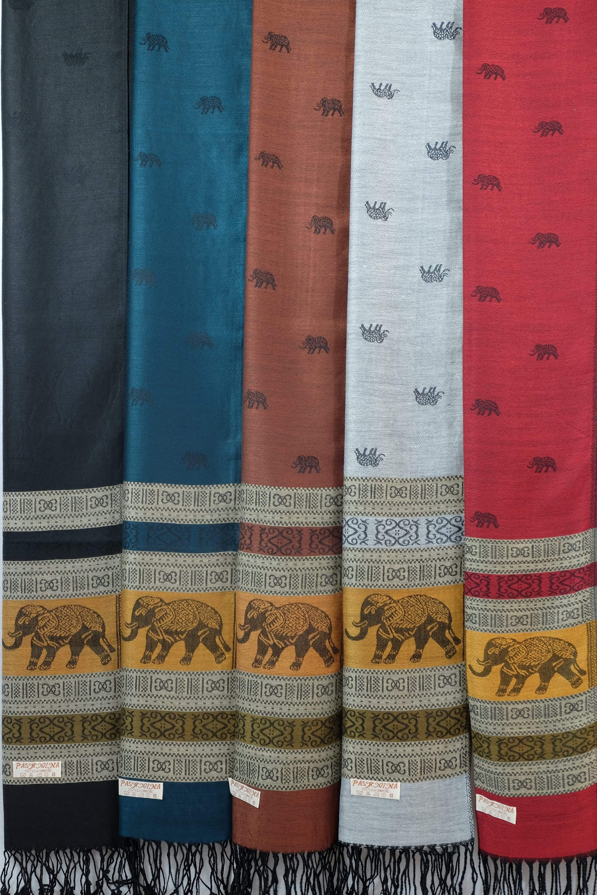 Écharpe Pashmina Motif éléphant – Viscose, 180x70 Cm, Pompons, Style Bohème Pour Femme - 7