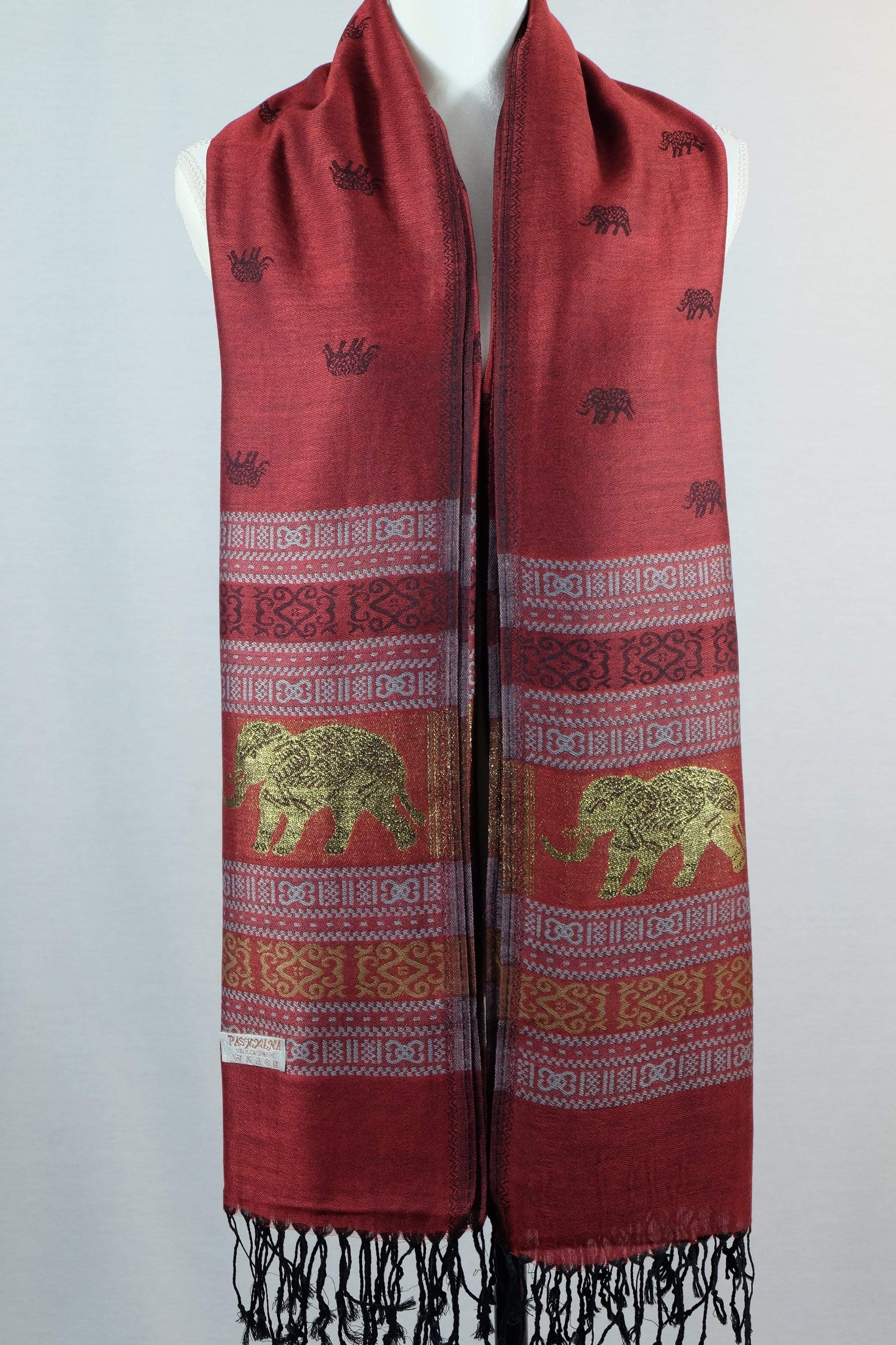 Écharpe Pashmina Motif éléphant – Viscose, 180x70 Cm, Pompons, Style Bohème Pour Femme - 11