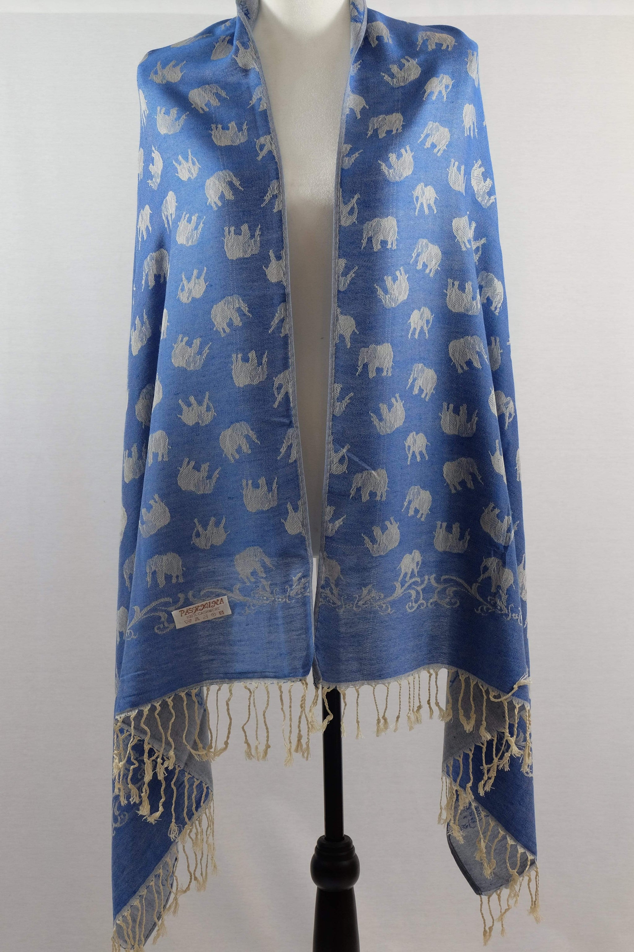 Écharpe Pashmina Motif éléphant – Viscose, 180x70 Cm, Pompons, Style Bohème Pour Femme - 4
