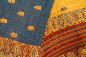 Dark Blue and Cream Elephant Print Pashmina