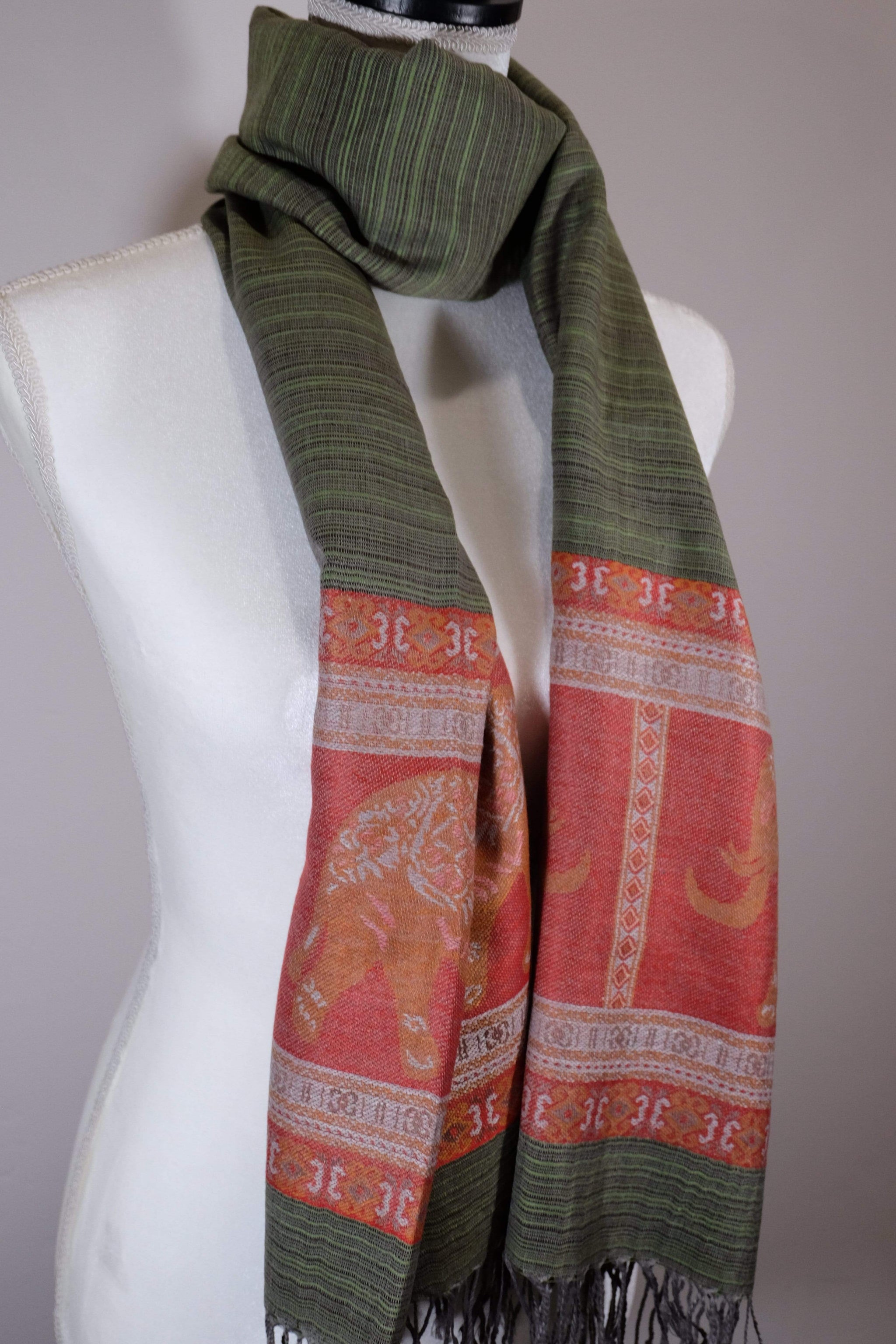 Écharpe Pashmina Motif éléphant – Viscose, 180x70 Cm, Pompons, Style Bohème Pour Femme - 10