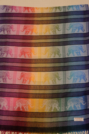 Facing Elephants Pashmina - Rainbow