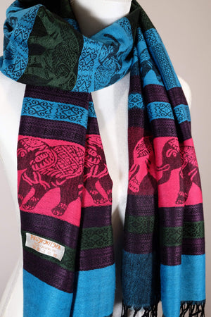 Elephant Shirt Store Women's Facing Elephants Pashmina - Vivid Colors