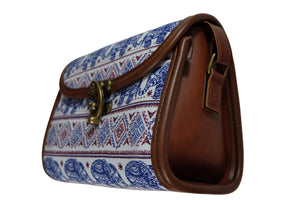Handmade Elephant Shoulder Bag - Rectangular Blue and Dark Brown