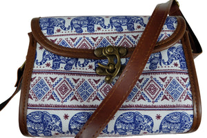 Handmade Elephant Shoulder Bag - Rectangular Blue and Dark Brown