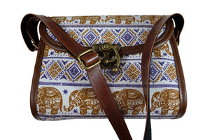 Handmade Elephant Shoulder Bag - Rectangular Brown and Blue
