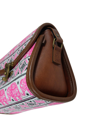 Handmade Elephant Shoulder Bag - Rectangular Pink and Black