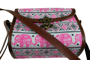 Handmade Elephant Shoulder Bag - Rectangular Pink and Black