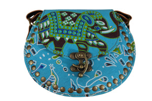 Handmade Elephant Shoulder Bag -  Style A Light Blue, Green, Brown