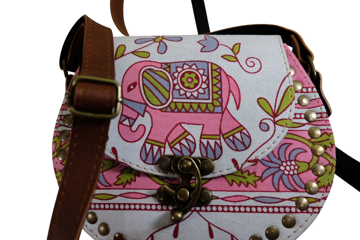 Handmade Elephant Shoulder Bag -  Style A Pink, White, Light Blue