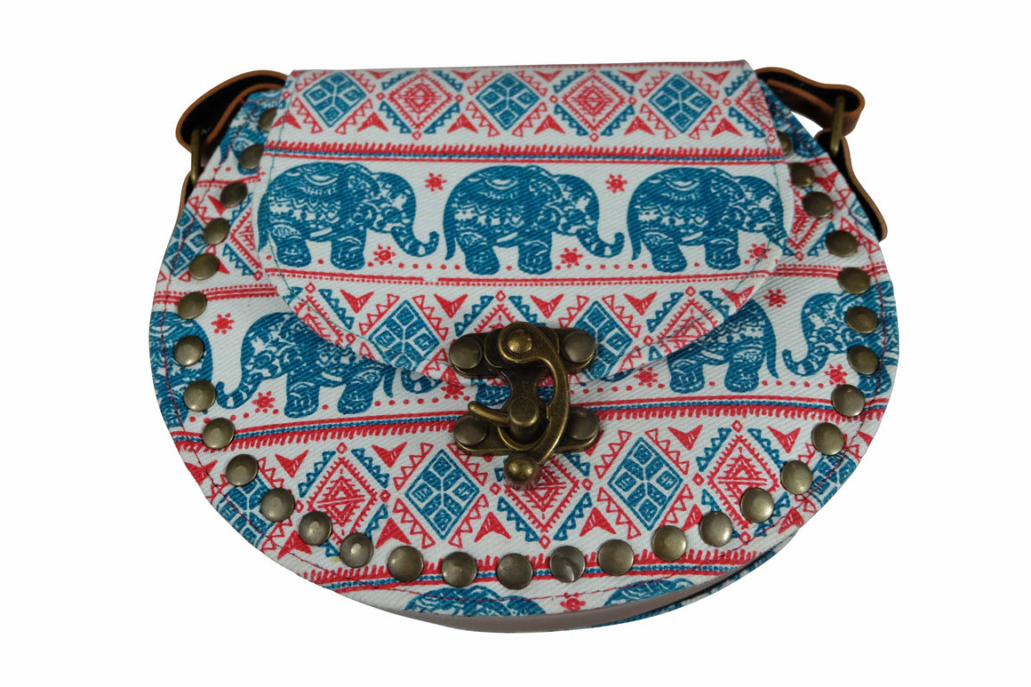Handmade Elephant Shoulder Bag -  Style C Blue and Light Red