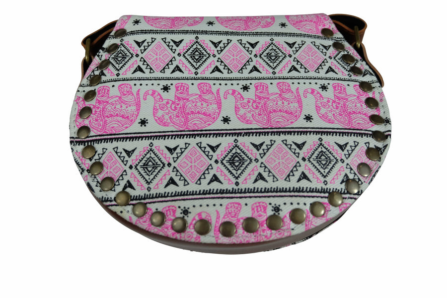 Handmade Elephant Shoulder Bag -  Style C Pink and Black