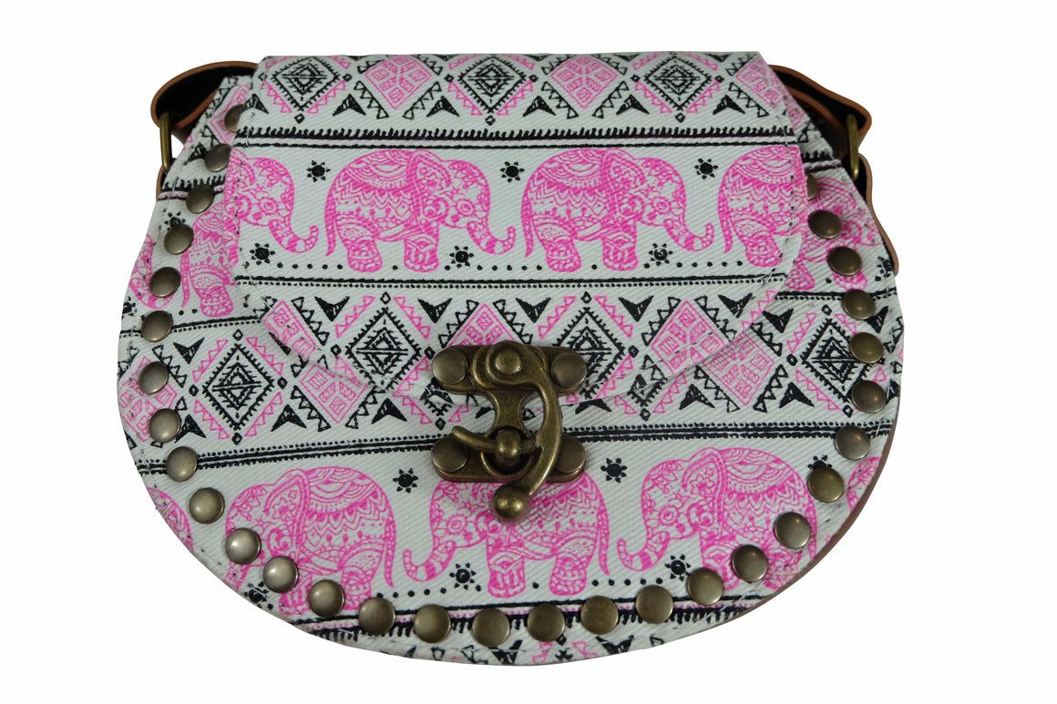 Handmade Elephant Shoulder Bag -  Style C Pink and Black