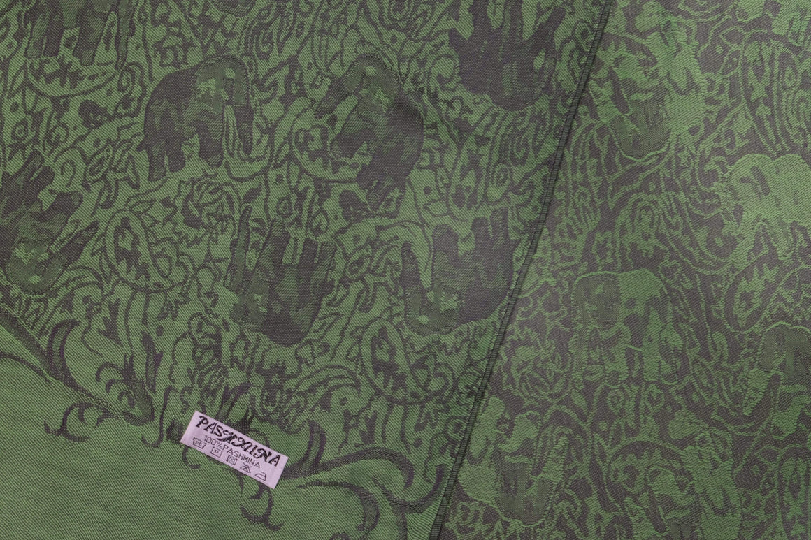Intricate Elephant Pashmina - Green