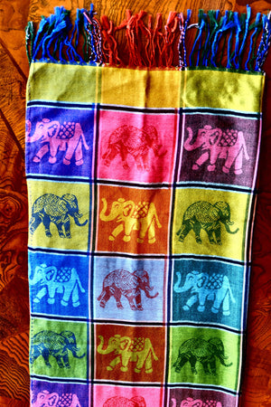 Rainbow Checkered Elephant Print Pashmina