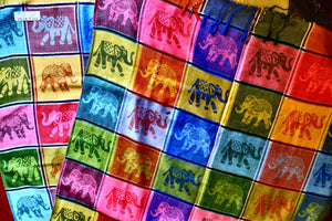Rainbow Checkered Elephant Print Pashmina